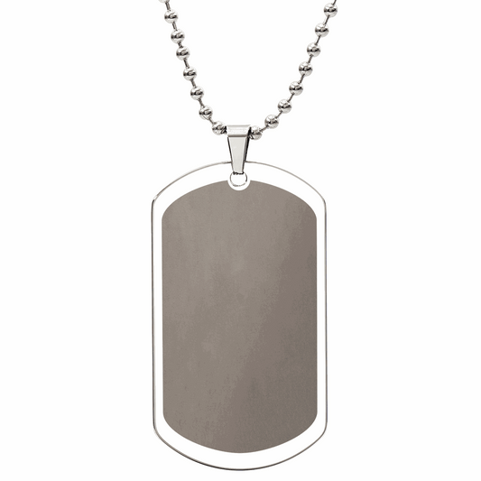 Custom Graduation Portrait Necklace in polished 14k gold over stainless steel dog tag with engraved graduate portrait and 24-inch ball chain
