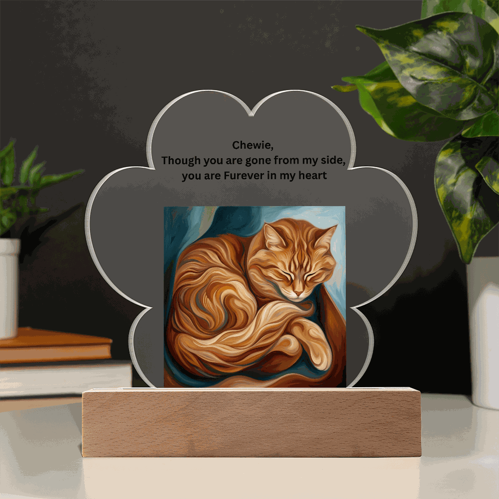 Paw Print Acrylic Keepsake with wooden LED base