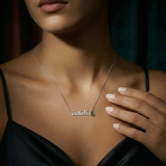 Asteria Birthstone Pendant custom name necklace with sparkling birthstone charm on adjustable chain