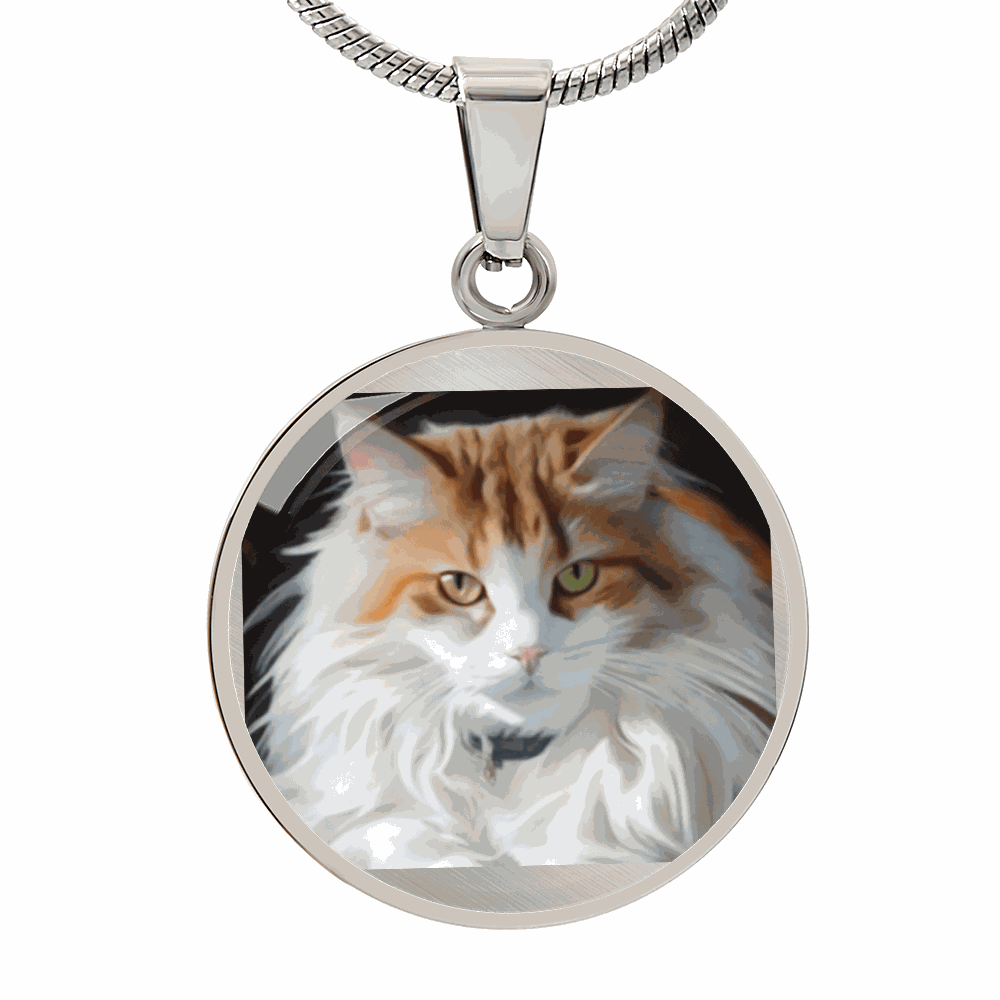 Custom Pet Photo Circle Necklace with full-color pet photo and engraved name on round pendant for pet memorial jewelry