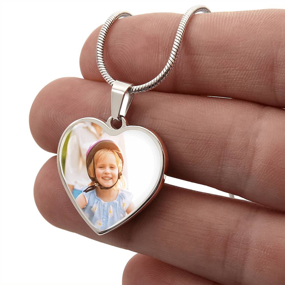Heart-shaped gold finish necklace with custom engraving option on pendant