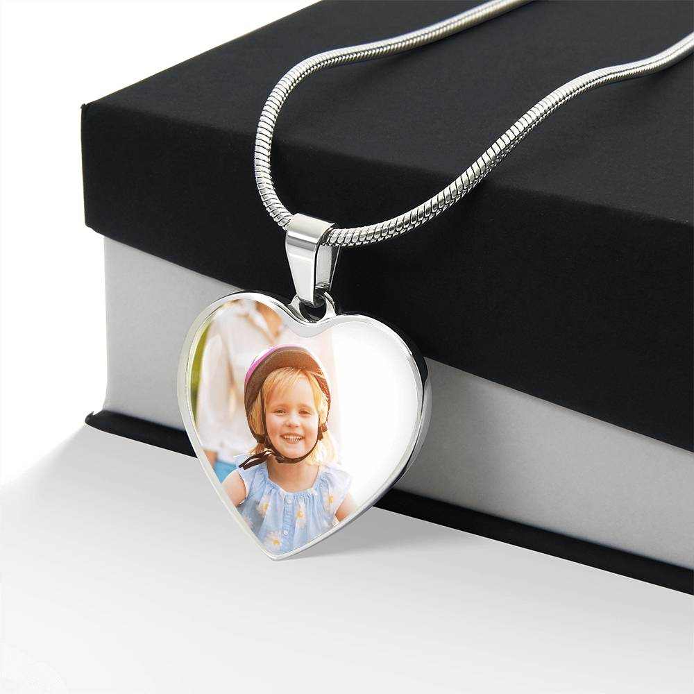 Heart necklace with customizable engraving and 18k gold finish on surgical steel pendant