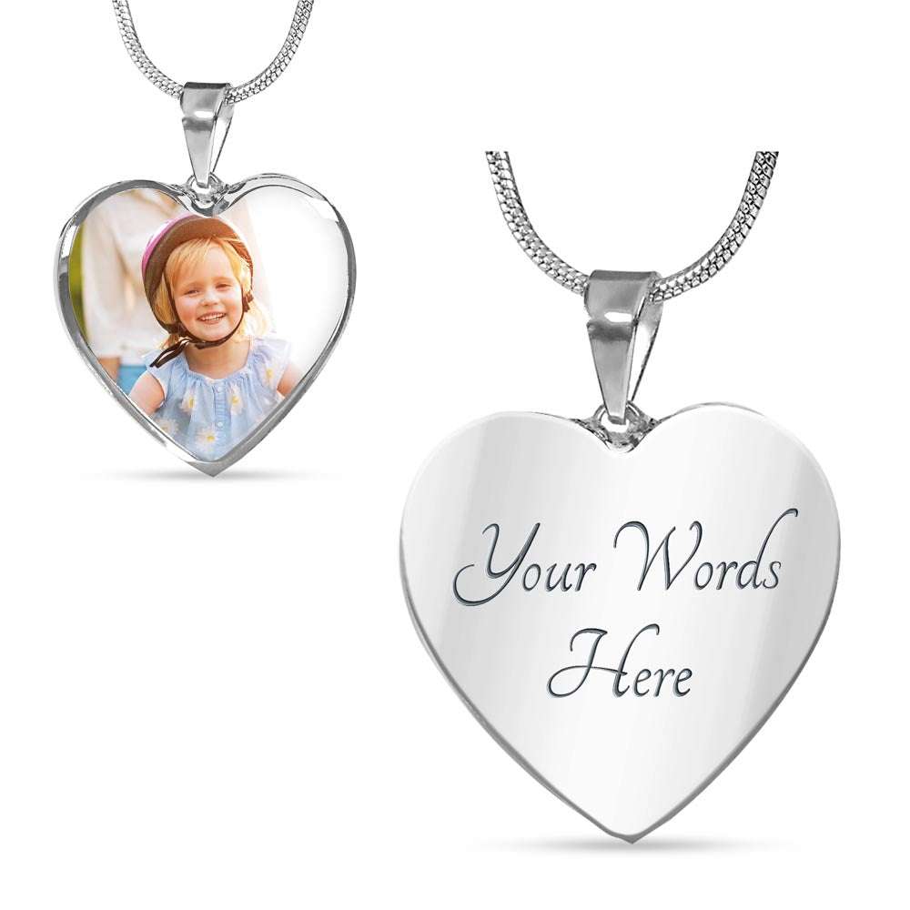 Heart necklace with customizable engraving and gold finish on surgical steel pendant
