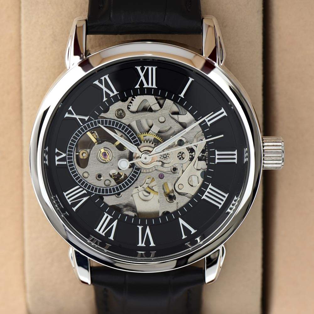 Openwork Skeleton Watch | Automatic Movement | Leather Band | Luxury Gift Box