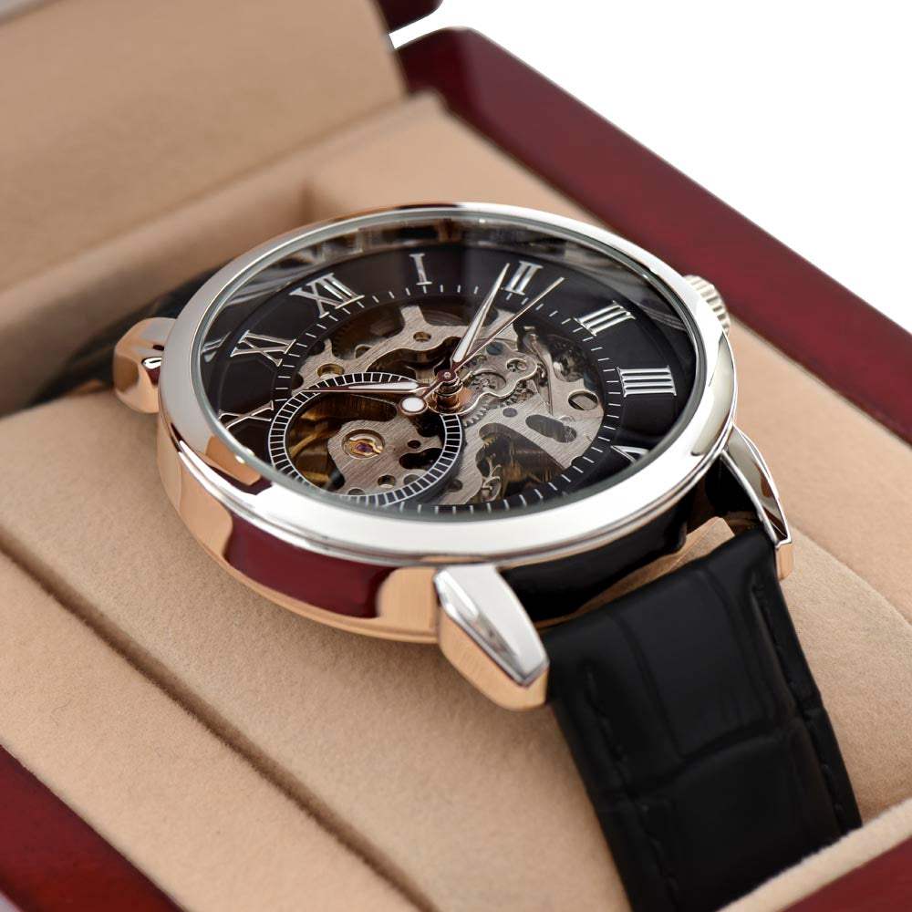 Openwork Skeleton Watch | Automatic Movement | Leather Band | Luxury Gift Box
