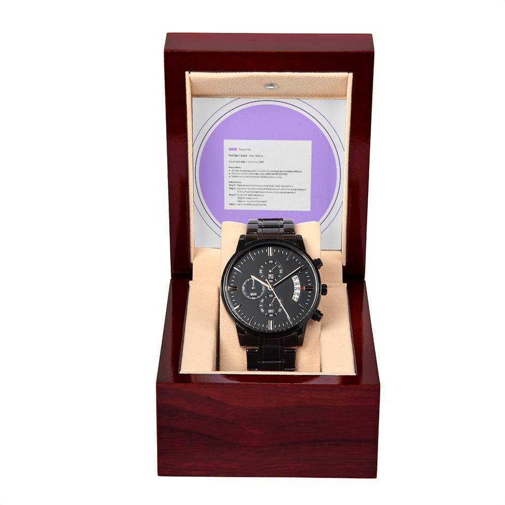 Black Chronograph Watch | Copper Dial | Stainless Steel | Gift Box Included
