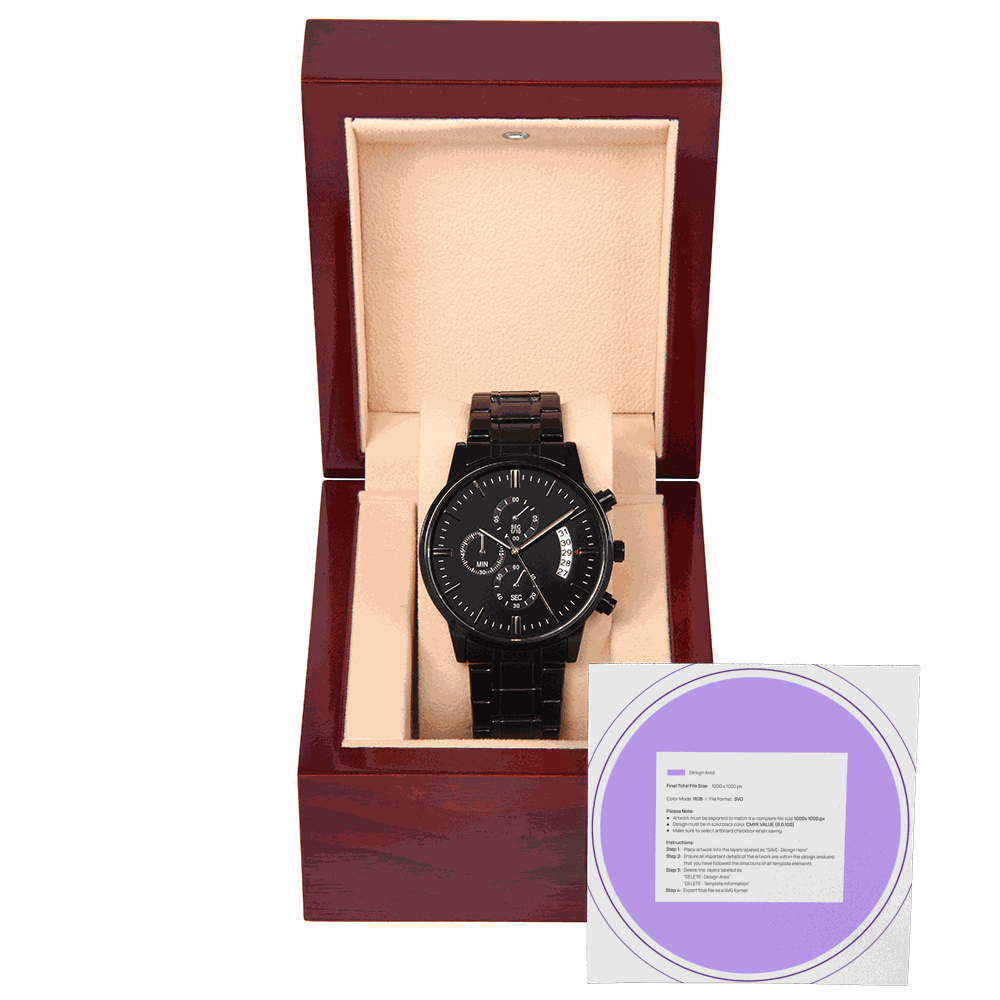 Black Chronograph Watch | Copper Dial | Stainless Steel | Gift Box Included