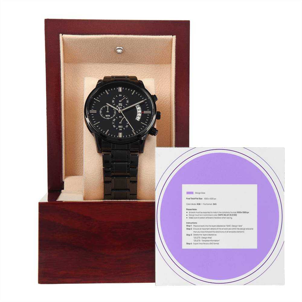 Black Chronograph Watch | Copper Dial | Stainless Steel | Gift Box Included