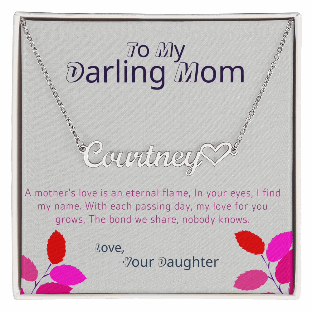Elegant custom heart name necklace with script lettering and heart detail for women