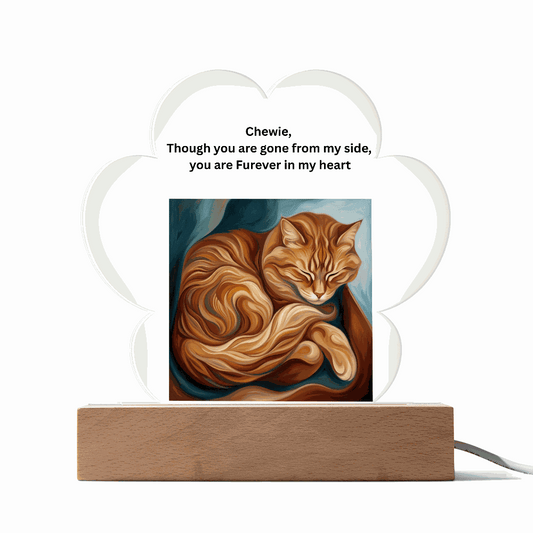 Paw Print Acrylic Keepsake with wooden LED base