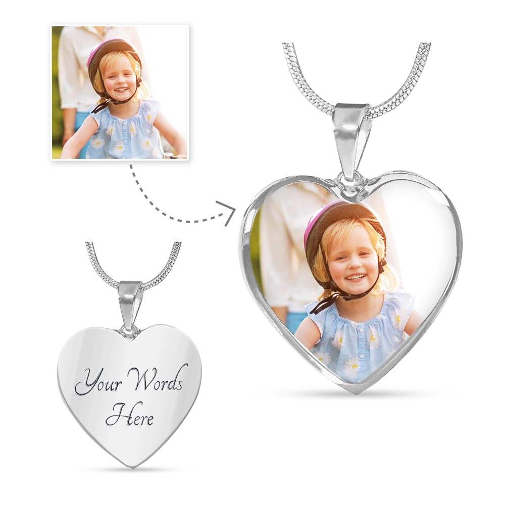 Heart necklace pendant with custom engraving on gold-finished surgical steel chain