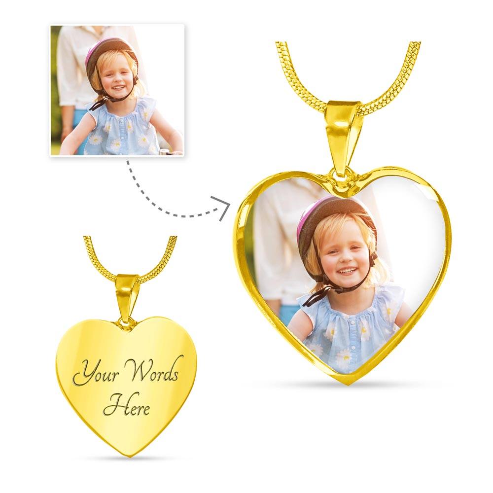 18k gold heart necklace with custom engraving on surgical steel pendant